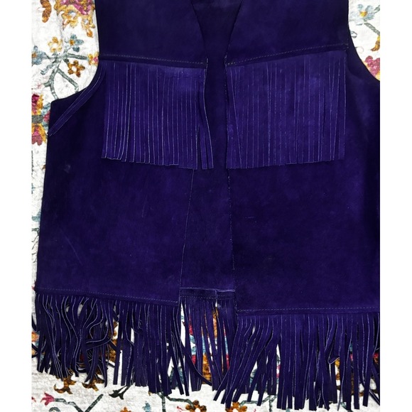 Vintage Purple Suede Fringe Vest Women Small  Western Boho Rodeo - Picture 5 of 11